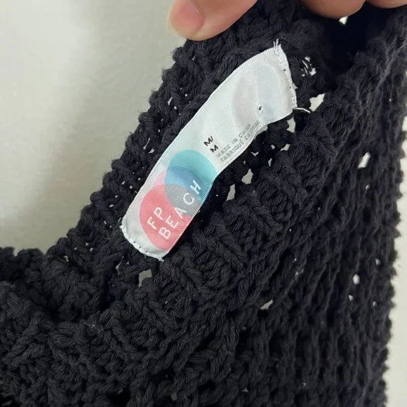 Free People Beach Dune Fauxchet Sweater Crochet Tank black M - Picture 4 of 7